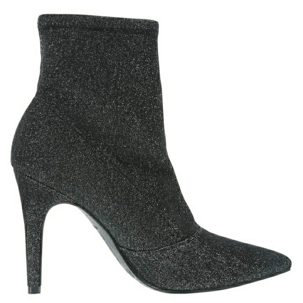 Size 12 Womens Black Glitter Booties Heels Shoes Heeled Boots
